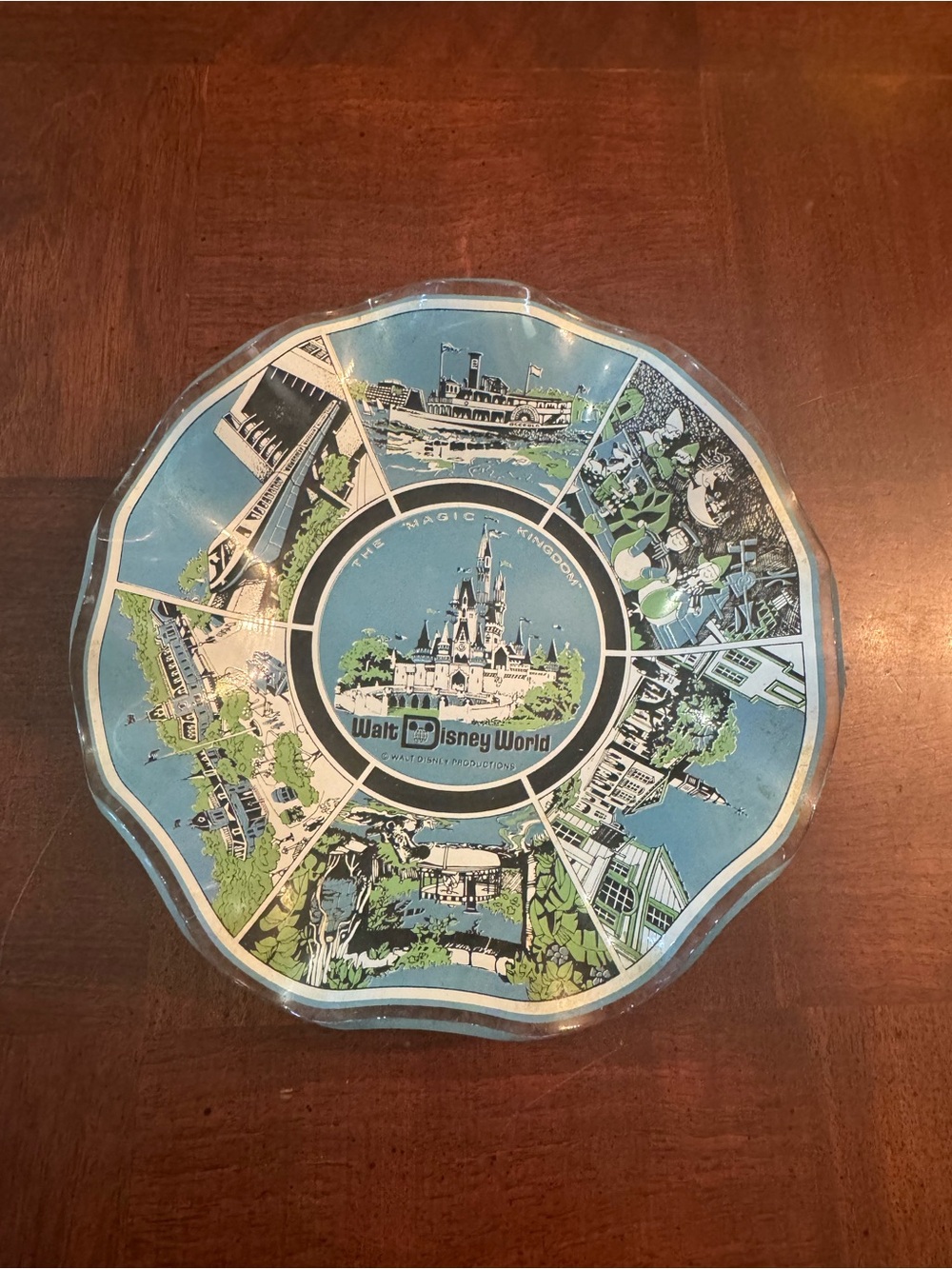 Vintage 1970's Walt Disney World Souvenir Fluted Ruffled Glass Dish Blue